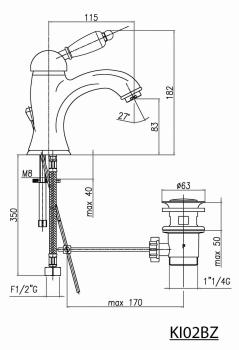 Bateria umywalkowa stojąca złoto KIRKE KI02BZ Sapho rysunek