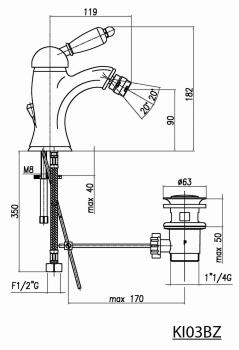 Bateria bidetowa stojąca złoto KIRKE KI03BZ Sapho rysunek