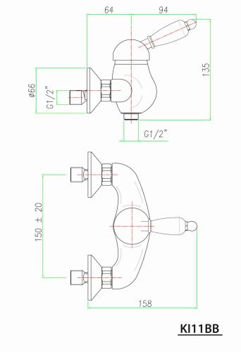 Bateria natryskowa ścienna brąz KIRKE KI11BB Sapho  rysunek