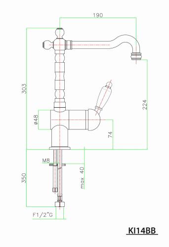 Bateria zlewozmywakowa stojąca brąz KIRKE KI14BB Sapho rysunek