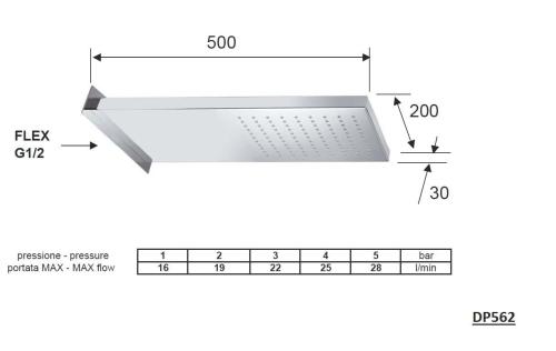 Deszczownia prostokątna ścienna, stal nierdzewna 50x20 cm DP562 Sapho rysunek