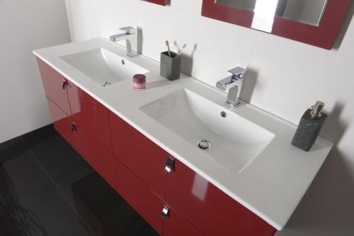 Umywalka ceramiczna podwójna z przelewem czeskiej firmy SAPHO z serii SLIM o wymiarze 150x46 cm. wizualizacja