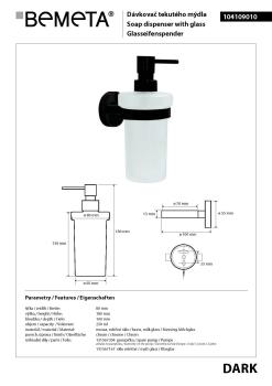 DARK Dozownik do mydła 250 ml czarny mat 104109010 Bemeta wymiary