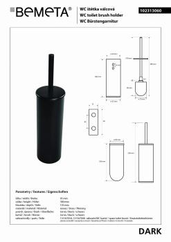 DARK Szczotka WC stojąca lub wisząca czarny mat 102313060 Bemeta wymiary