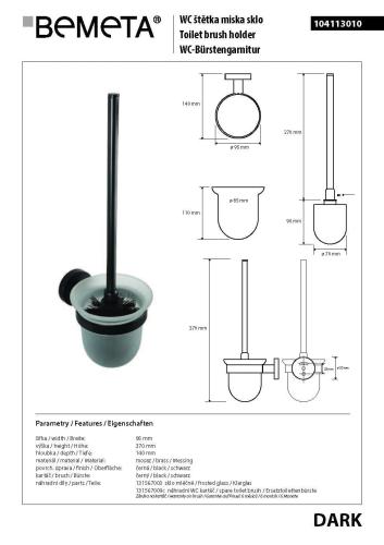 DARK Szczotka WC wisząca (szczotka czarna) czarny mat 104113010 Bemeta wymiary