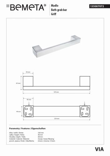 VIA Poręcz prosta 32 cm 135007072 Bemeta wymiary