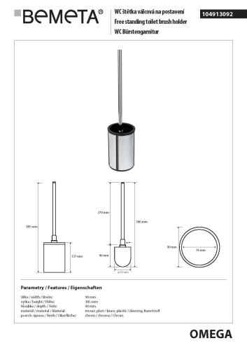OMEGA Szczotka WC stojąca 104913092 Bemeta wymiary