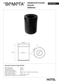 Kosz na śmieci 7,5l, stojący, bez pokrywy, czarny 150115151 Bemeta wymiary