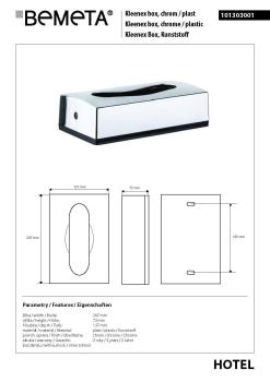 Pojemnik na chusteczki higieniczne, połysk 101303001 Bemeta wymiary