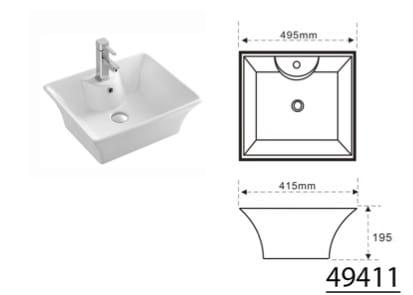 Umywalka nablatowa ceramiczna 49,5 x 41,5 cm biały 49411 Aqualine rysunek