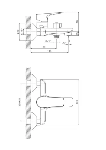 Bateria wannowa ścienna chrom połysk LOTTA LT610 Aqualine rysunek
