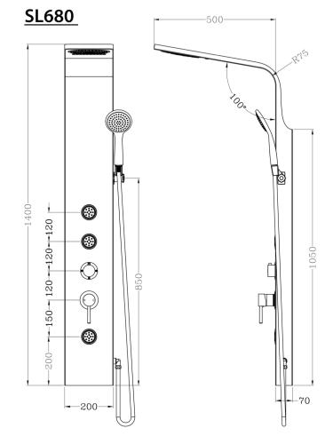 Panel prysznicowy z baterią TUSA SL680 Aqualine rysunek