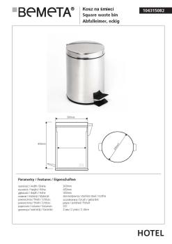 Kosz na śmieci 20l, stojący, połysk 104315082 Bemeta wymiary