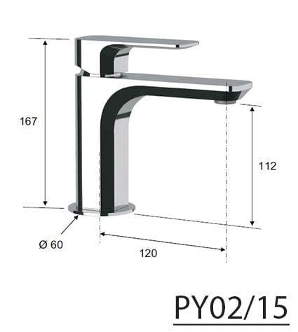 Bateria umywalkowa stojąca czarny mat SPY PY02/15 Sapho rysunek
