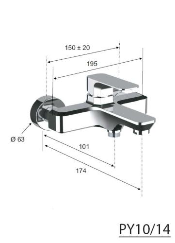 Bateria wannowa ścienna biały mat SPY PY10/14 Sapho rysunek