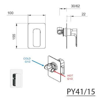Bateria prysznicowa podtynkowa czarny mat SPY PY41/15 Sapho rysunek