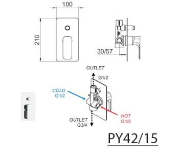 Bateria prysznicowa podtynkowa 2 funkcyjna czarny mat SPY PY42/15 Sapho rysunek
