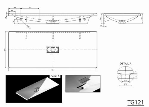 Umywalka kompozytowa 121 x 50 cm biały TONGA TG121 Sapho rysunek