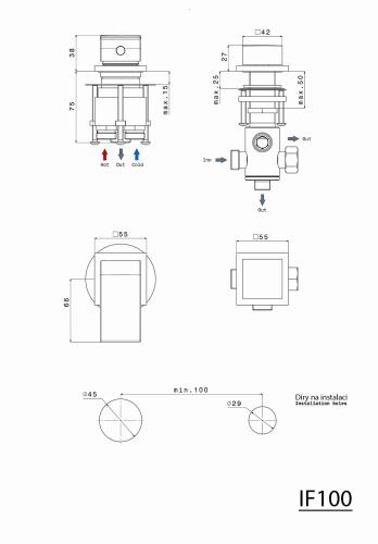 Bateria nawannowa dwuotworowa z przełącznikiem chrom INFINIT IF100 Sapho rysunek