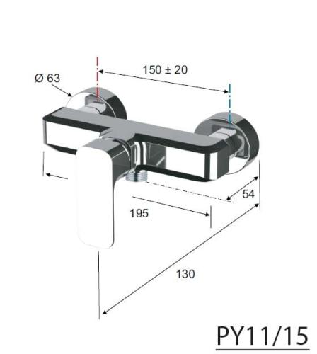 Bateria natryskowa ścienna czarny mat SPY PY11/15 Sapho rysunek