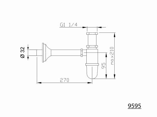 Syfon umywalkowy 5/4" złoto 32 mm RETRO 9595 Sapho rysunek