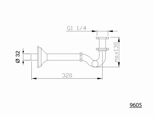 Syfon bidetowy 5/4" złoto 32 mm 9605 Sapho rysunek