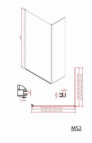 Kabina prysznicowa Walk-in 100 x 80 x 200 cm lewa szkło czyste MODULAR SHOWER MS2A100MS2B80L Polysan wymiary