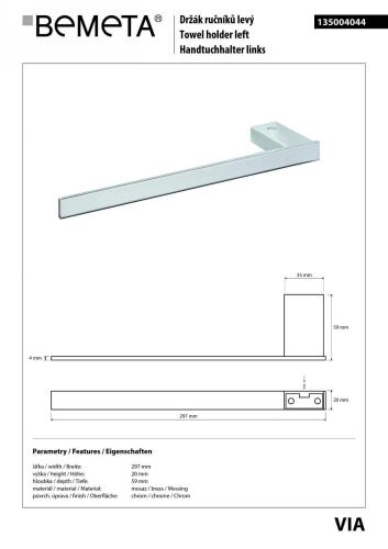 VIA Wieszak na ręcznik 29,5x5,9 cm, lewy 135004044 Bemeta wymiary