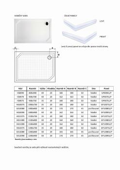 Brodzik prysznicowy prostokątny kompozytowy 90 x 75 cm SARA HS9075 Gelco Rysunek techniczny