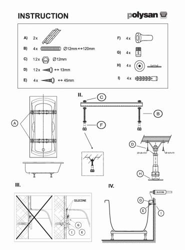 Nogi do wanny 51,5 cm PO60-60 Polysan rysunek