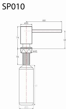 Dozownik podblatowy do mydła górne napełnianie stal nierdzewna SP010 Sapho rysunek