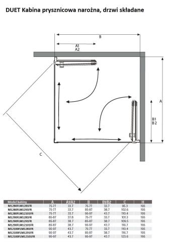 DUET Kabina prysznicowa narożna kwadratowa 90 x 90 x 195 cm M1290FLM1291FRKNFF Sanotechnik wymiary