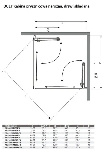 DUET Kabina prysznicowa narożna kwadratowa 100 x 100 x 195 cm M12100FLM12101FRKNFF Sanotechnik wymiary