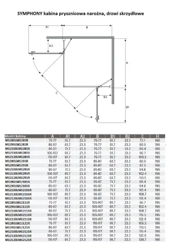 SYMPHONY Kabina prysznicowa narożna prostokątna 120x80x195 cm M12120LM1281RKND Sanotechnik  wymiary