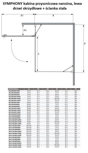 SYMPHONY Kabina prysznicowa narożna prostokątna , lewa 80x90x195 cm M1280LMF90KN Sanotechnik wymiary