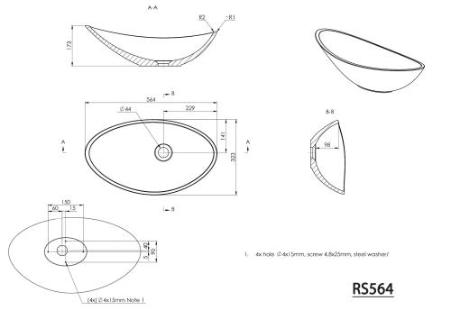 Umywalka kompozytowa nablatowa 56,4 x 32,3 cm biały ROSSETA RS564 Sapho rysunek