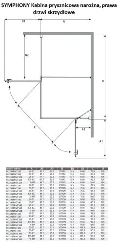 SYMPHONY Kabina prysznicowa narożna prostokątna, prawa 90x150x195 cm drzwi skrzydłowe M1291RMT150 Sanotechnik  wymiary