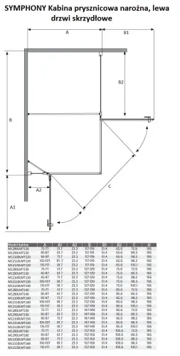 SYMPHONY Kabina prysznicowa narożna prostokątna, lewa 120x100x195 cm drzwi skrzydłowe M12100LMT120 Sanotechnik wymiary