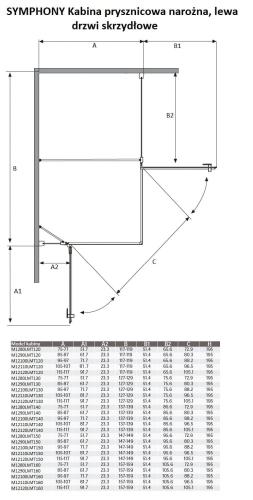 SYMPHONY Kabina prysznicowa narożna prostokątna, lewa 120x110x195 cm drzwi skrzydłowe M12110LMT120 Sanotechnik wymiary