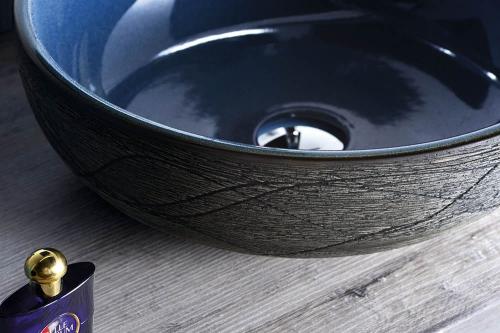 Umywalka nablatowa ceramiczna 41 x 15 cm niebiesko szary PRIORI PI020 Sapho blisko
