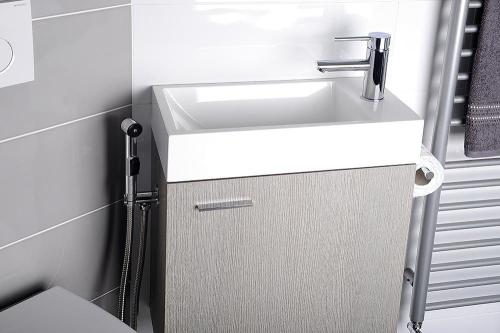 Umywalka kompozytowa mała 36 x 23 cm biały prawa ALABAMA AL565 Sapho na szafce