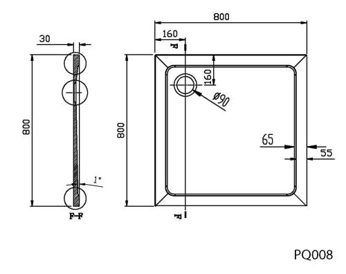 Brodzik prysznicowy kwadratowy kompozytowy 80 x 80 x 3 cm TECMI PQ008 Aqualine Rysunek techniczny