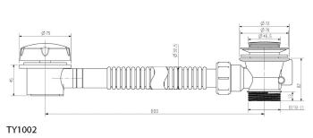 Syfon automatyczny do wanny 600 mm korek 72 mm chrom TY1002 Aqualine rysunek