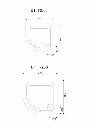 Brodzik prysznicowy półokrągły akrylowy R55 80 x 80 x 15 cm kompletny BTTR80 Aqualine Karta techniczna