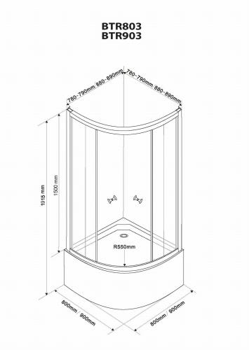 ARLEN Kabina prysznicowa półokrągła 90x90x150 cm, profil biały, szkło matowe BTR903 Aqualine wymiary