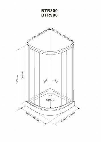 ARLEN Kabina prysznicowa półokrągła 90x90x185 cm, profil biały, szkło matowe BTR900 Aqualine wymiary