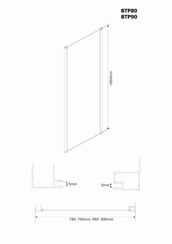 AMADEO Ściana boczna 90x185 cm BTP90 Aqualine wymiary
