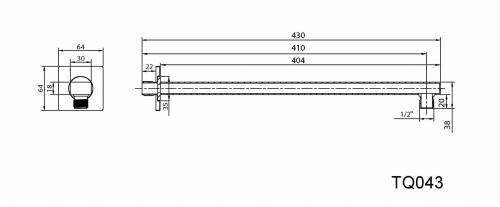 Ramię deszczowni ścienne 40 cm, chrom TQ043 Aqualine rysunek