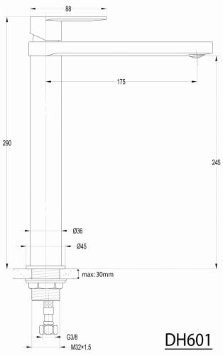 Bateria umywalkowa wysoka stojąca chrom połysk DAPHNE DH601 Aqualine rysunek