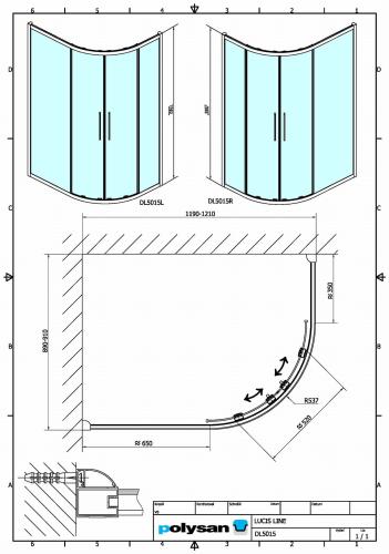 LUCIS LINE Kabina prysznicowa narożna półokrągła 120x90x200 cm lewa/prawa DL5015 Polysan wymiary